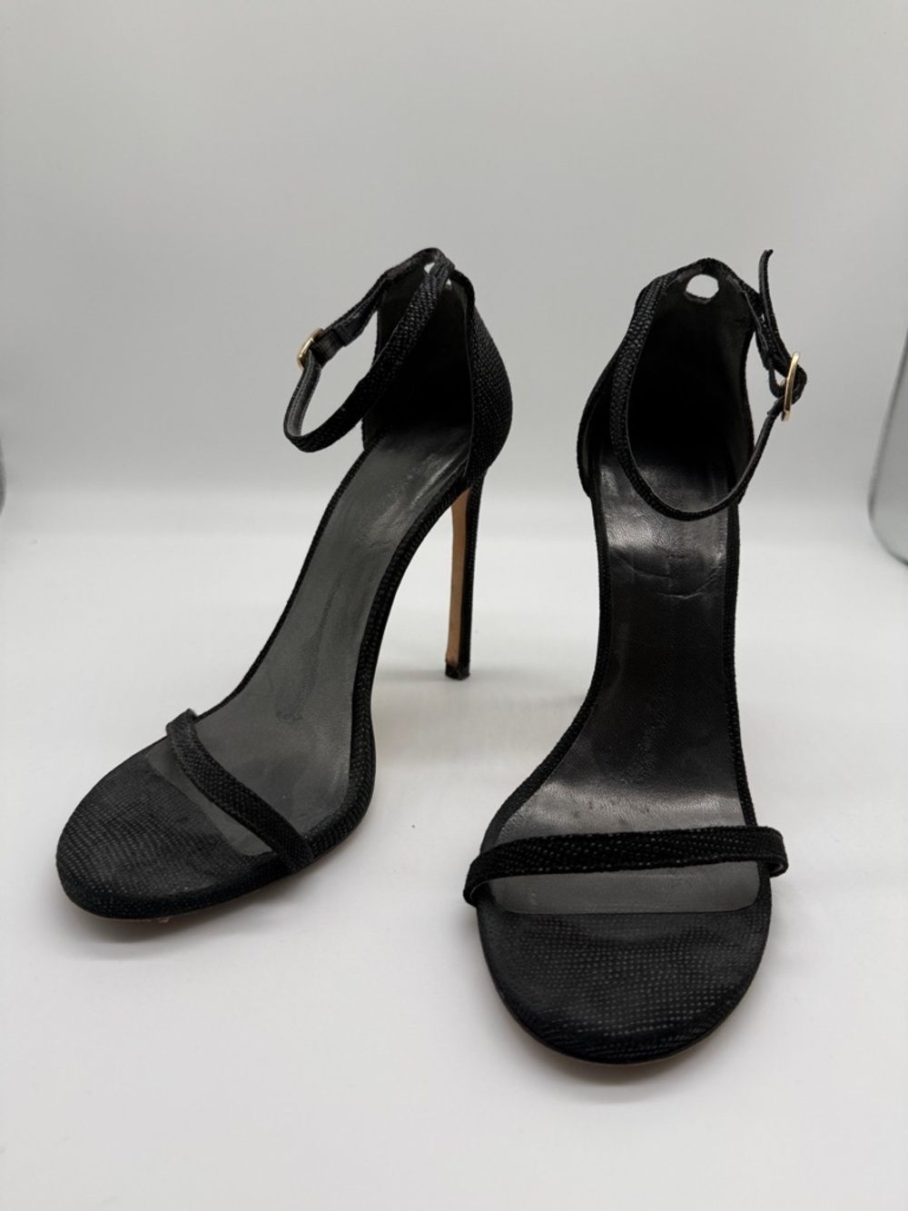 Stuart Weitzman Nudist Black Textured Leather Heels Pumps Shoes Size 8.5
